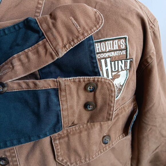 Mens Hunting Shirt Large Cabela's Button Down Logo QUAIL PATCH OKLAHOMA HUNTER - Picture 5 of 6